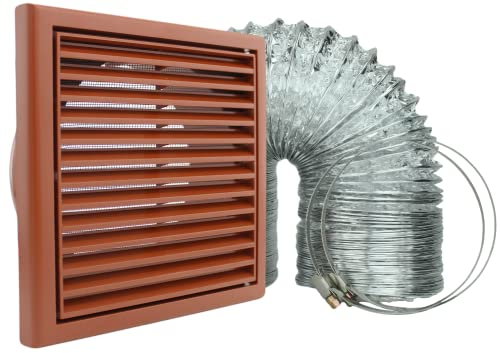 VENTS Cooker Hood Duct Vent Kit, 150mm (6-inch) Diameter. Terracotta Louvered Grille with Insect Fly Mesh, 2 Jubilee Clips, 3 Meters Semi-Rigid Metal Aluminium Ducting