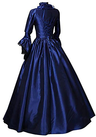Halloween Costumes for Women Medieval Solid Color Big Swing Long Dress Vintage Square Neck Maxi Dress Renaissance Lace Tie Long Sleeve Princess Victorian Court Gowns Dresses