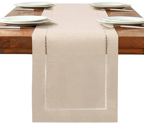 BAZIOE Leinenoptik Tischläufer Beige 180 x 32 cm, Tischläufer Moderner Tischläufer Hochwertiger und Waschbar, für Esstisch, Tischdekoration, Möbel