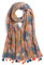 QIUTIMIY Schals für Damen Dünn Blumenmuster Bunte Schals und Tücher Halstuch mit Quasten für Frühling Sommerschal(Blätter-Orange Blau)