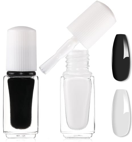 Matte Nail Polish, Long Lasting Quick Dry Nail Varnish, Odorless Gel Based Formula Nail Varnish Set for DIY Nail Art Manicure-No Need Use UV Lamp, Black and White…