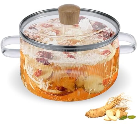 Foppla Glass Cooking Pot with Lid 1.6L/54oz Heat Resistant Glass Saucepan with Double Handles Non-Stick Borosilicate Glass Stovetop Pot Safe Clear Cooking Pot for Soup Milk Sauce Pasta Noodle