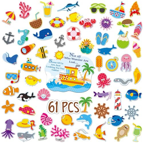 61 Stück Große Kreuzfahrt-Türmagnete, Magnetische Wasserfeste Navigations-Bootsanker-Kreuzfahrtschiff-Auto-Dekore für Kühlschrank, Karnevals-Kreuzfahrt-Party