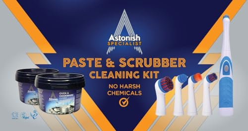Astonish Specialist Paste & Scrubber Cleaning Kit - 2 x 400g Tubs of Astonish Oven & Cookware Cleaning Paste with Electric Scrubber Tool and 4 Brushes
