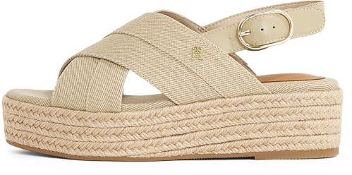 Tommy Hilfiger Damen Wedge Espadrilles Denim Platform Sandal mit Plateau, Beige (Horseradish), 36