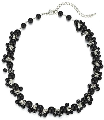 Bulinlin Perlen Kette Damen Perlen Statement Choker Kette Boho Bunt Modeschmuck Geburtstag Geschenke für Frauen(Black)
