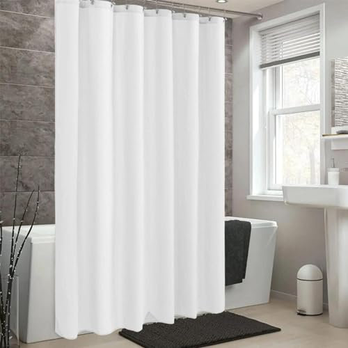 AEKDCL Rideau Douche Anti Moisissure en PEVA 120x220cm/47x87in(WxH) Blanc Rideau de Douche Tissu Polyester Imperméable Lavable en Machine pour Baigoire Angle Salle de Bain avec 12 Crochets
