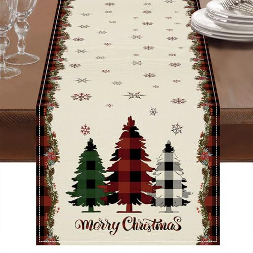 Tischläufer Weihnachten deko, tischdeko Weihnachten tischläufer Winter , Weihnachtsbaum , Schneeflocke weihnachtstischläufer abwaschbar für Küche, Bar, Esstisch deko Weihnachten