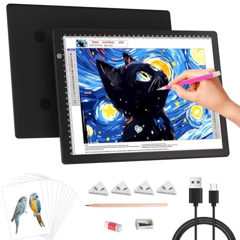 Zocelight A4 Light pad for Diamond Painting,Ultra-thin Light Box For Tracing,3 level dimming light table with clips,Light Board For Sketching,tattoo Artists,X-ray Viewing