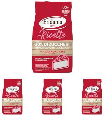Eridania Mix Zucchero Extrafine E Fibre, Ideale Per Tutte Le In Cucina Con Il 30% Di Zuccheri In Meno Rispetto Al Classico, Minor Impatto Glicemico, Ricette, 500 Grammo (Confezione da 4)