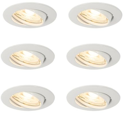 Qazqa Einbaustrahler, Einbauleuchte - Edu - Weiß, max. 35W, Geeignet für LED, 6.2cm, Rund, 6-flammig, Ideal als Flur, Küche lampe, Schlafzimmerlampe und Wohnzimmerlampe, Im 6er-Set.