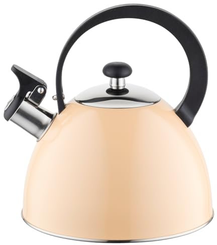 FLORINA Tetera BRILLO (2 l) | Acero inoxidable | tetera de flauta con mango de baquelita | tetera para cocina de inducción, encimera de gas y cocina eléctrica | color: Melocotón