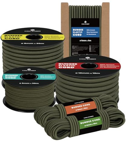 Kamu Synber Corda Elastica 10mm x 10m Cordino Elastico Corda Gomma per Teloni, Camion, Barca, Bagagli, Piscina | Verde Militare