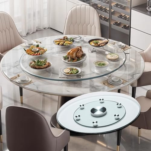 Générique 60cm 80cm Plateau De Service pour Table À Manger, Rond Assiette De Service Rotatif Lazy Susan Plateau Tournant En Verre avec Base, Rotative À 360°(80cm/31inch)