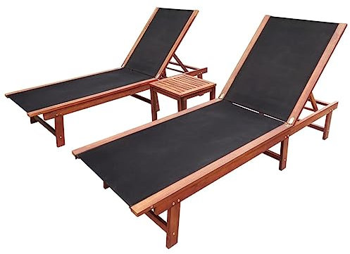 LVHUIDEH 2 Stück Gartenliegen mit Tisch und Verstellbare Rückenlehne Holz Sonnenliege Relaxliege Ergonomisch Liegestühle Gartenmöbel-Set 200 x 66 x 34 cm