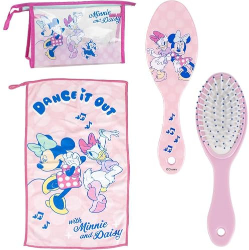 Trousse de Toilette de Voyage Accessoires Minnie avec Peigne, Serviette et Sac Minnie - Trousse de Toilette Minnie pour Voyage ou école, Rose, Trousse de Toilette Transparente avec Fermeture éclair