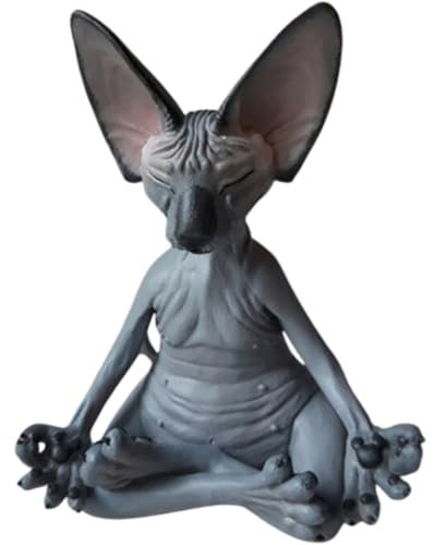 SZJFYMQ Meditierende Katze, Sammlerfigur Meditation Sphynx Katzenstatue Sammlerstück Zen Yoga Pose Buddha Katzenstatue Home Office Decor, Yoga Skulptur (Schwarz)