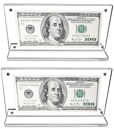 QoTang 2 Stück Banknoten Display Rahmen,Acryl Euro Bill Fotohalter für Geldscheine Dollar Case Währung Ticket Protector Papiergeldrahmen,für Geld, Ticket, Bild, Fotos, Vitrine 20 * 10,5cm
