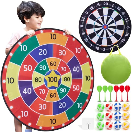 Jumbo Kids Dartscheibe XL oder XXL, große Klett-Dartscheibe mit wendbaren Designs, 16 Klettbälle und 6 Darts – Spiele für drinnen und draußen für Kinder von 3 bis 8 Jahren (Traditionell, 100cm)