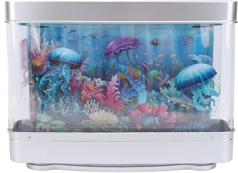 Greensen LED Quallen Aquarium Lampe mit Beweglichen Fischen, Weiß Beleuchtung, Deko für Desktop und Schlafzimmer