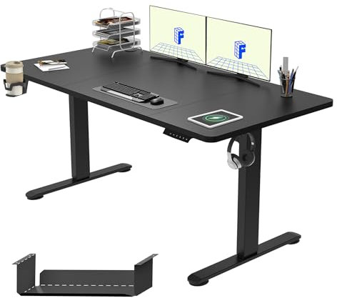 FLEXISPOT 140 * 60cm Electric Standing Desk, Height Adjustable Ergonomic Stand up with Memory Smart Panel and Cable Tray, Black