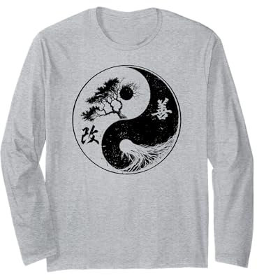 Yoga Yin Yang Bonsai Albero Della Vita Kaizen Giapponese Kanji Zen Maglia a Manica