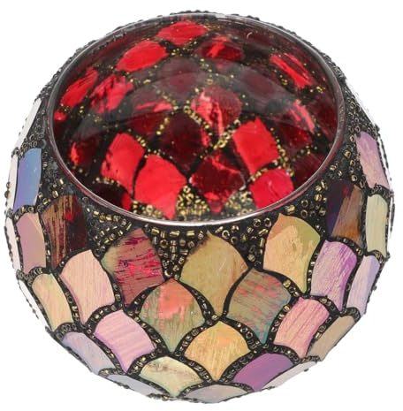 VICASKY Mosaic Glass Candle Holder - 4 Inch Votive Tealight Stand Bowl Vase Pen Holder, Crackled Tea Light Romantic Home Decoration Red Vintage Cup Candlestick Tabletop Ornament for Easter Wedding