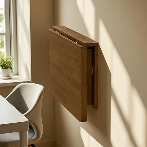MM MELISEN Klapptisch zur Wandmontage, 94 x 55 cm, Walnussholz, vielseitiger Tisch für Küchenvorbereitung oder Bastelstudio. Oberfläche aus Massivholz, flach zusammenklappbar, perfekt für