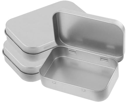 Junohawk 3PCS Rectangular Hinged Tins, Silver Metal Portable Storage Boxes, Durable Mini Containers for DIY, Home Organization, Gift Cards Anf Small Items