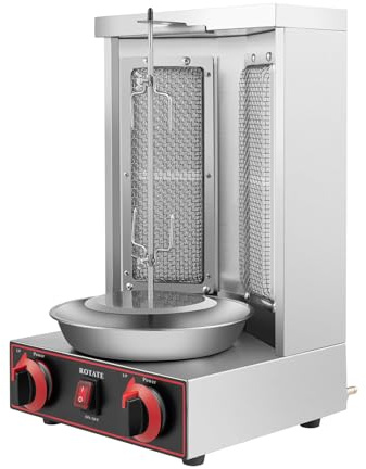 POTYYH Dönergrill 3000W Elektrisch Gyrosgrill Vertikalgrill Gyrosmaschine Gas Kebap Grill Elektrogrill Tischgrill mit 2 Brenner, Max Temperatur 300 °C, für Restaurants, Privathaushalte, Camping