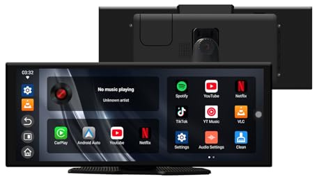 10,26-Zoll Wireless Carplay Display & Android Auto Display, Android Carplay Autoradio mit Touchscreen Dual Bluetooth & WLAN Split-Screen GPS-Navi Rückfahrkamera FM Radio/AUX Sprachsteuerung 4G + 32G