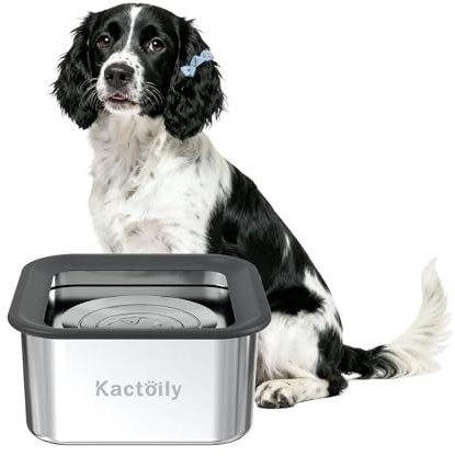 Kactoily 3L No-Spill Dog Water Bowl, Large Capacity Slow-Drinking Pet Water Feeder with Anti-Splash Floating Disk and Non-Slip Base (Square Dog Bowl)
