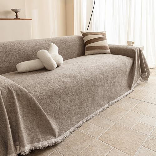 MYSKY HOME Sofföverdrag chenille, soffa, skydd, sofföverkast, sand | Soffskydd för husdjur, sofftäcken för sits, soffa skydd hund & soffa skydd katt för vardagsrum 180 x 340 cm