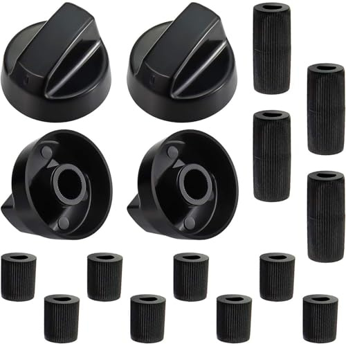 Schaltknöpfe,4 Stück Drehknopf Herd Drehgriff Knebel 42mm mit 12 Adaptern Schwarz Kontrollknöpfe, Drehknopf Herd,Herdknöpfe Knöpfe Schalter,für alle Arten von Ofen, Herd & Kochfeld, Schwarz