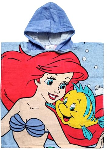 United Labels Disney Arielle - Badeponcho für Mädchen Handtuch Kinder Badetuch mit Kapuze 100% Baumwolle 50 x 100 cm Blau