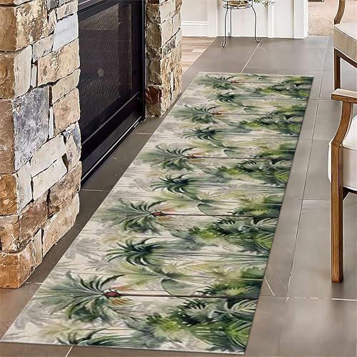SMXVRC Tropical Jungle Coureur Moquette, 80x300cm, Noix de Coco Palmier Feuilles Décoration intérieure Tapis, Confortable Min Pile Basse Hangar Résistant Moquette, Durable pour familiale