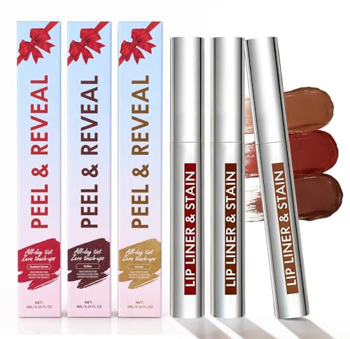 Lip Liner 3 unidades Plump Peel Off con agarre largo,efecto tatuaje extraíble,Lip tint peel off,Perfilador de Labios Removible,Perfilador de Labios Impermeable de Larga Duración,Naturalmente duradero
