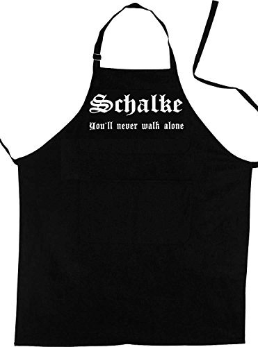 Schalke - You'll never walk alone; Schürze (Latzschürze - Grillen, Kochen, Berufsbekleidung, Kochschürze), schwarz