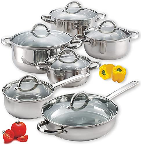 Cook N Home NC-00250 12-Piece Stainless Steel Cookware Set, Silver