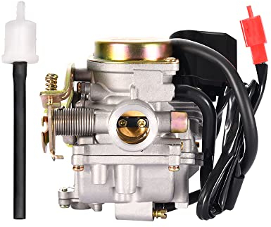 GOOFIT PD18J Vergaser Kit E-Choke mit Benzinfilter Ersatz für 4 Takt GY6 49cc 50ccm Chinesischer Roller Moped 139QMB Taotao Kymco