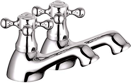 Veebath Spring Traditional Basin Pillar Taps – Classic Victorian Design, Solid Brass with Polished Chrome, G1/2 BSP Thread Inlet, Deck Mounted Bathroom Taps Pair, Bath and Basin Tap Set