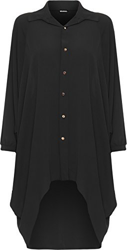 WearAll® Women's Plus Batwing Shirt Dress Long Sleeve Dip Hem Hi Lo Button Collar Ladies - Black - 16-18