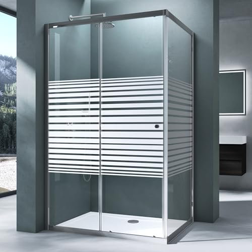 Mai & Mai cabine de douche avec receveur 90x100cm paroi de douche deux portes coulissantes verre trempé partiellement opaque avec revêtement nano easy clean RAV16ms