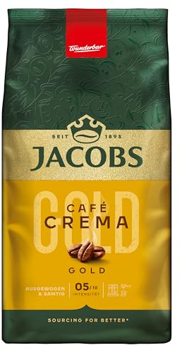 Jacobs Kaffeebohnen Café Crema Gold, vollmundig & fruchtig, geröstet in Bremen, Intensität 5/10, Kaffee ganze Bohnen, 1 kg, mittlere Röstung