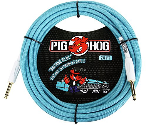 Pig Hog PCH20DB 1/4 to 1/4 Daphne Blue Guitar Instrument Cable, 20 Feet