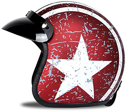 Woljay 3/4 Offener Sturzhelm, Helmet Motorrad-Helm Jet-Helm Scooter-Helm Halbhelme Motorrad Helm Flat mit Rebellen Star Graphic Rot Weiß (M)