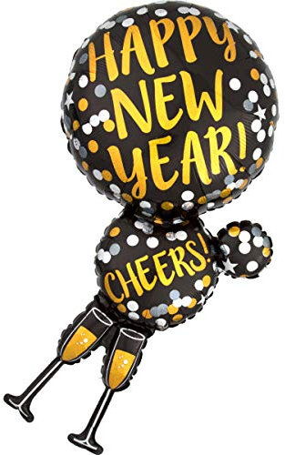 Amscan 3425201 - Supershape Folienballon Happy New Year Glasses, Luftballon, Silvester, Party