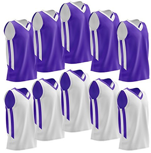 10 Stück wendbare Herren-Basketballtrikots aus Netzstoff – blanko Teamuniformen für Sport, Scrimmage Bulk, violett / weiß, Einheitsgröße