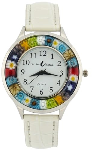 Glass Of Venice Serena Murano Millefiori Uhr mit Lederband - Weiß