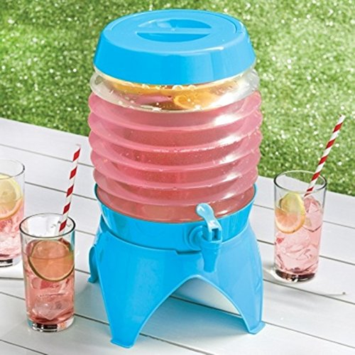 Vintage Collapsible Plastic Drinks Dispenser with Tap Juice Water Camping 5.4L - Blue